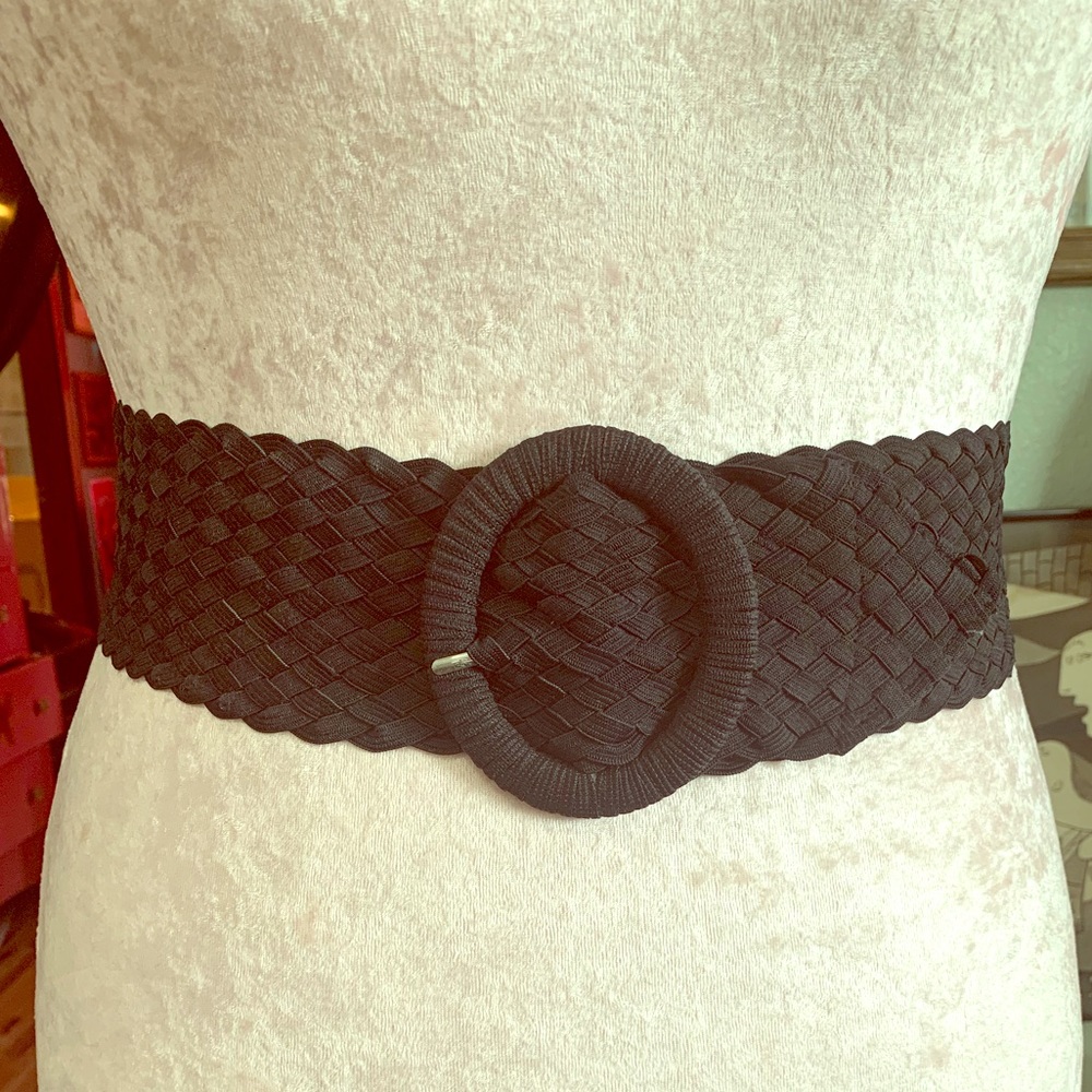 Black Extra wide woven elastic belt. Size L